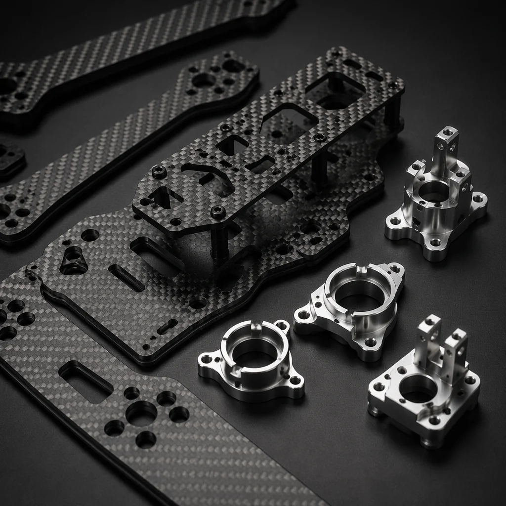 Conceptual comparison of carbon fiber, aluminum and G10 airframe materials