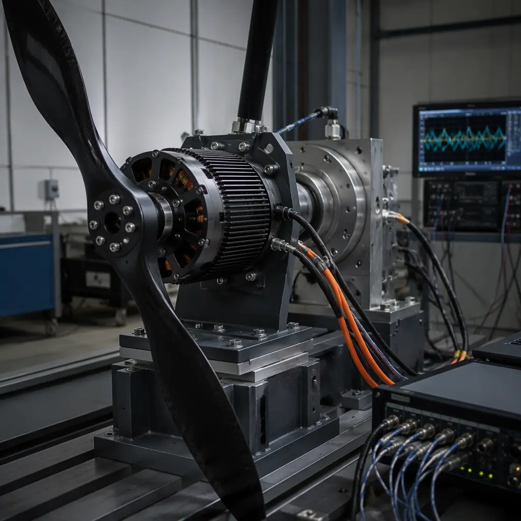 Heavy-lift UAV propulsion system undergoing thrust and thermal validation on dynamometer test bench