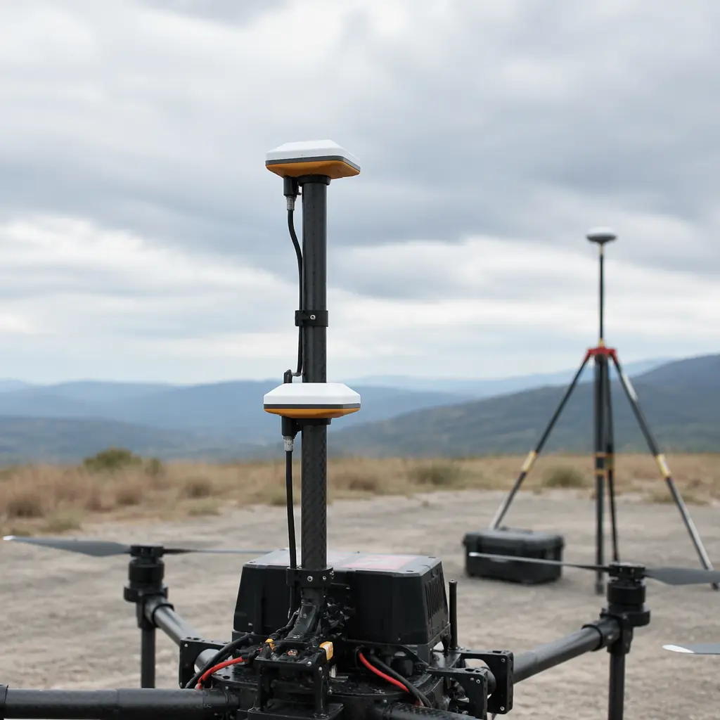 Dual GNSS antenna installation with RTK base station and moving-baseline heading computation on UAV