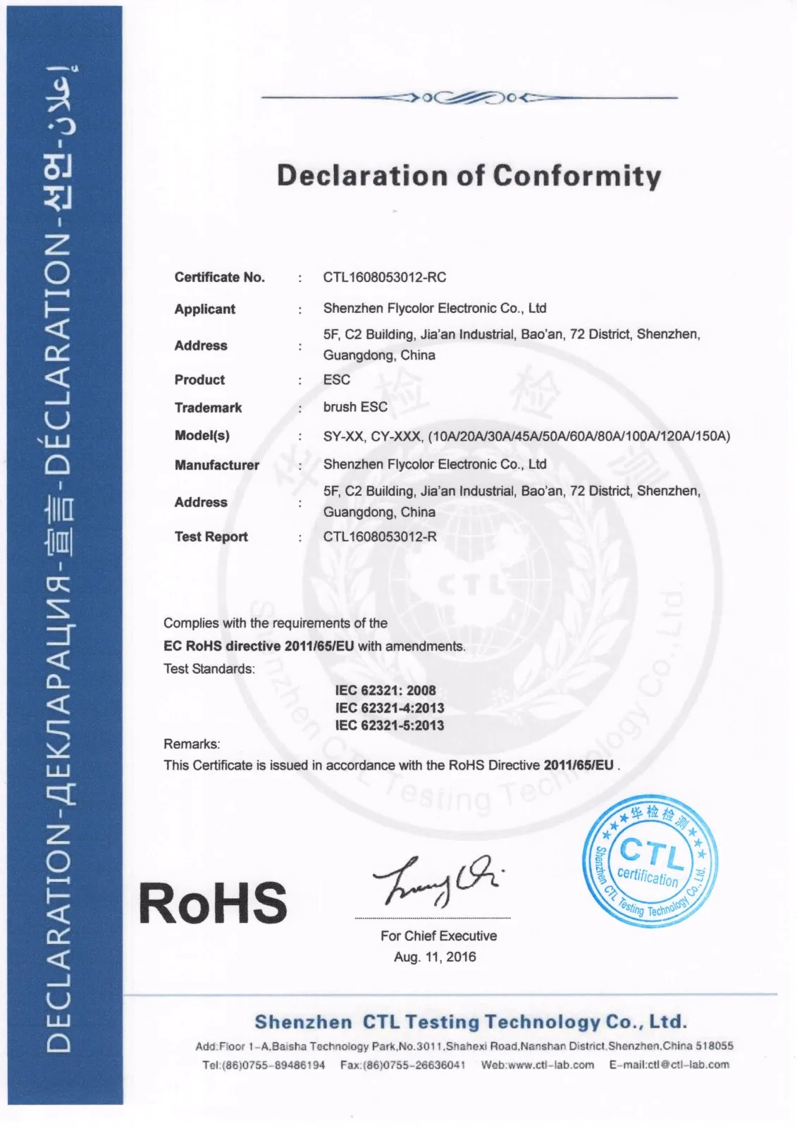 RoHS Declaration of Conformity (2011/65/EU)