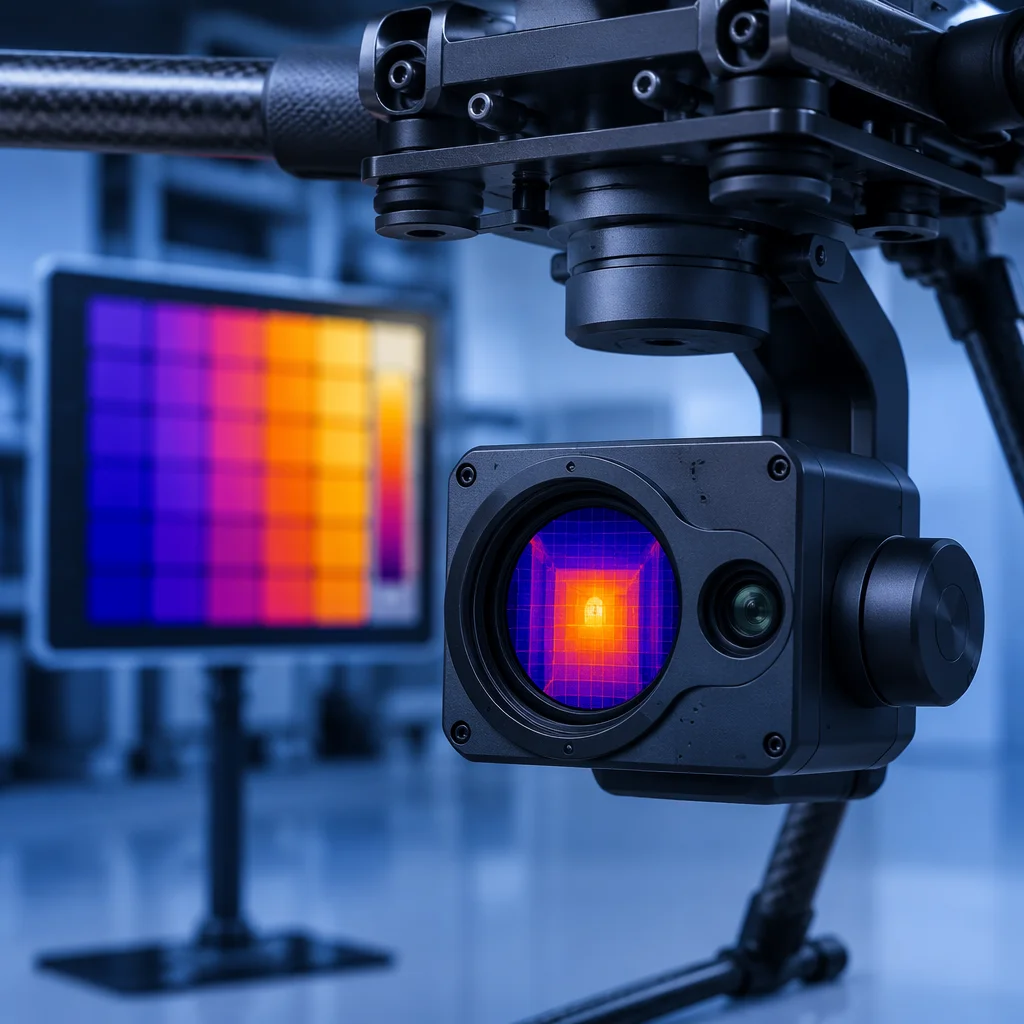 Thermal camera inspection of UAV power electronics with heat signature overlay on ESC and wiring